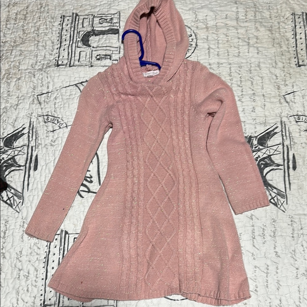 Nanette Baby Pink Hooded Cuffed Sleeve Sweater Dress